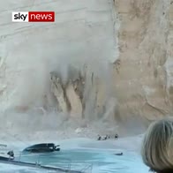 Dramatic cliff collapse on Greek beach