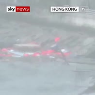 Typhoon throws boats into Hong Kong shore