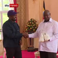 Kanye gives Ugandan president gym shoes