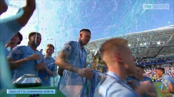 Man City lift the Premier League trophy