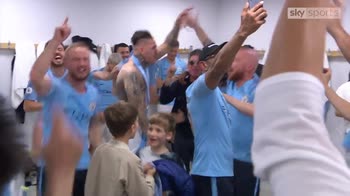 Noel Gallagher celebrates with City team