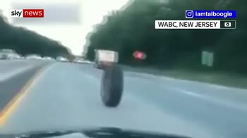 Driver's lucky escape as rolling tyre hits car