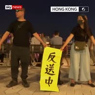 Human chain of protest around Hong Kong