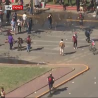 Protesters face teargas in Santiago, Chile